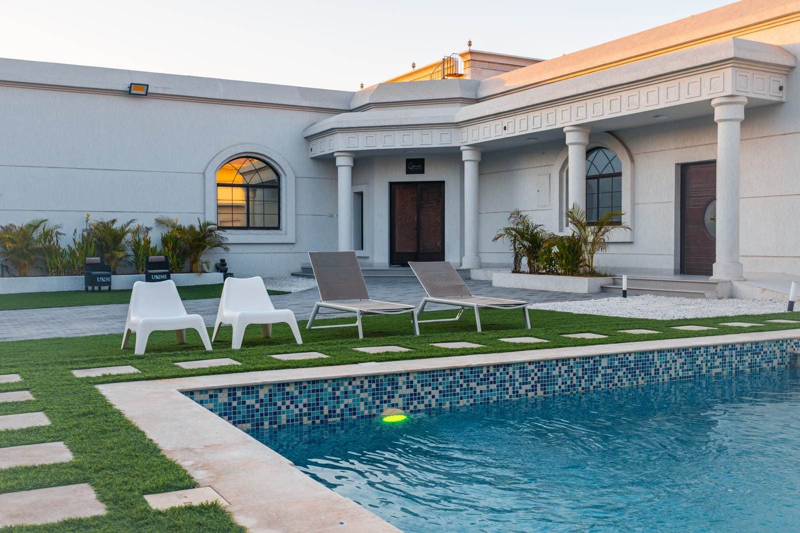 Villa facade and pool