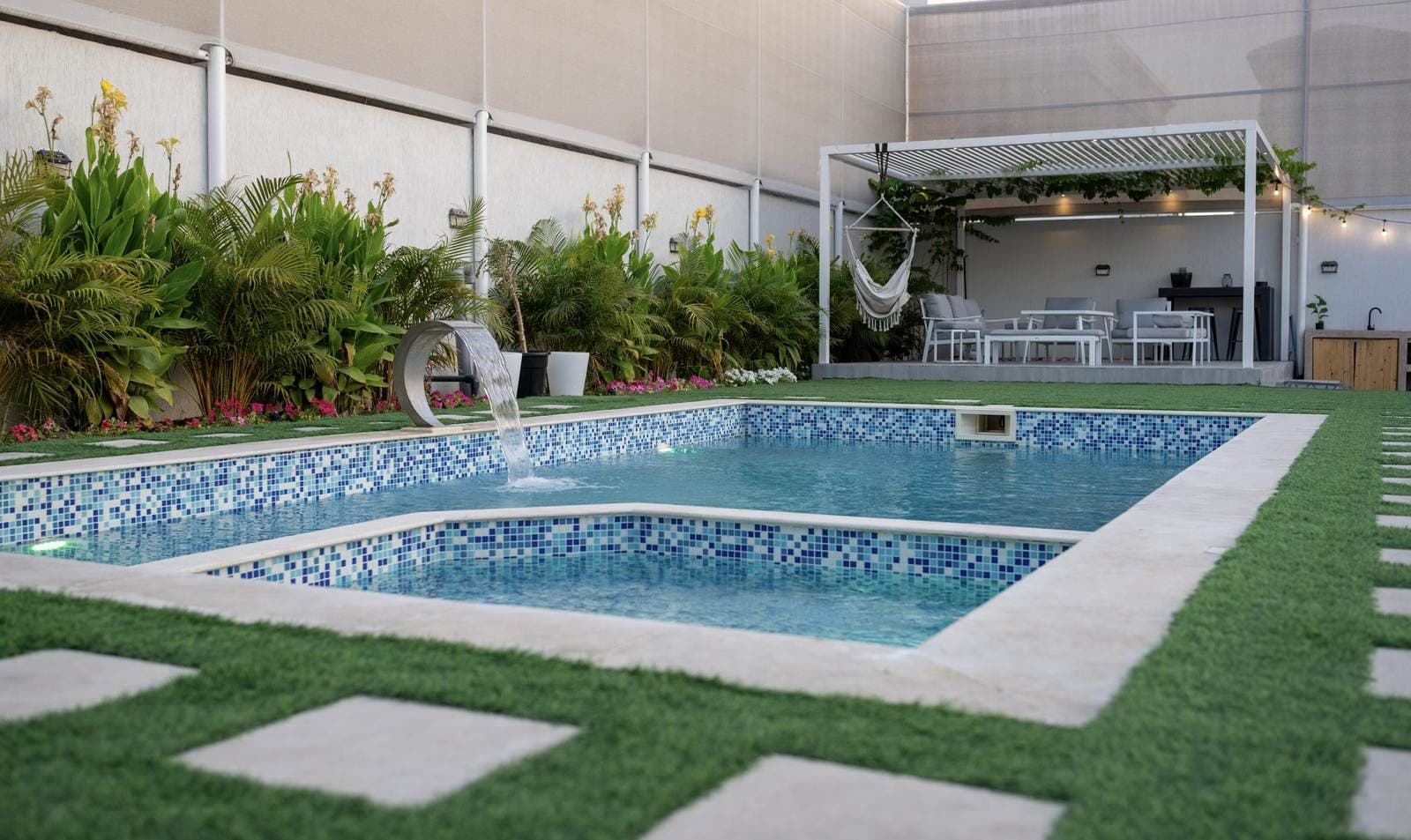 Pool and shaded pergola